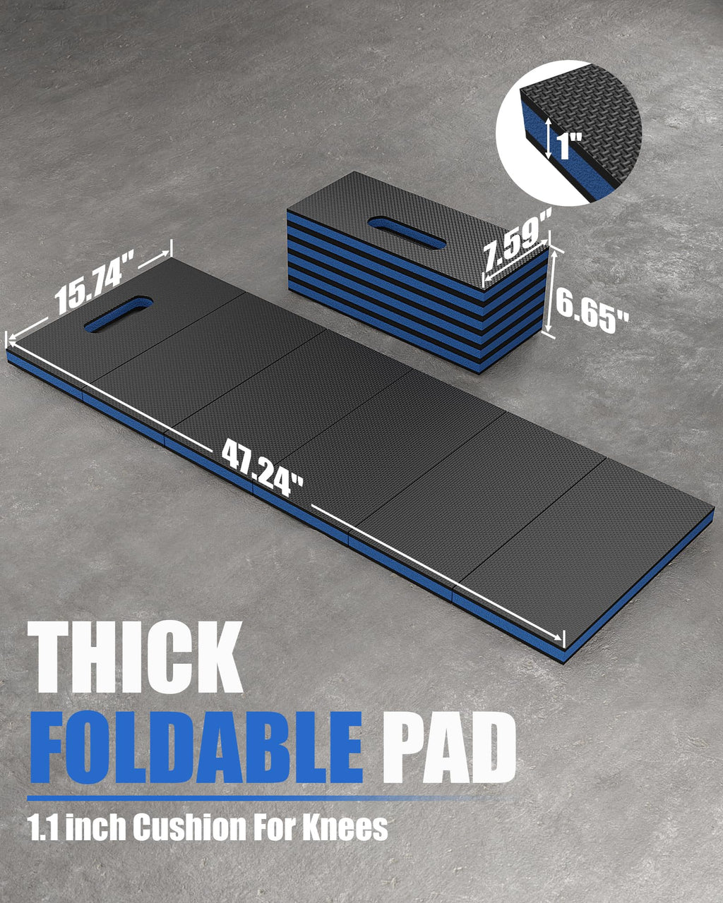 Sevenjungle Folding Kneeling Pad, 1 Inch Thick Compact Mechanic Mat, Blue