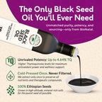 BioNatal Ethiopian Black Seed Oil – Cold Pressed Nigella Sativa Producing Black Cumin Seed Oil, Unrefined & Non-Filtered, High TQ Up to 4.64% – Supports Immune System, Digestion & Joints 16oz Glass
