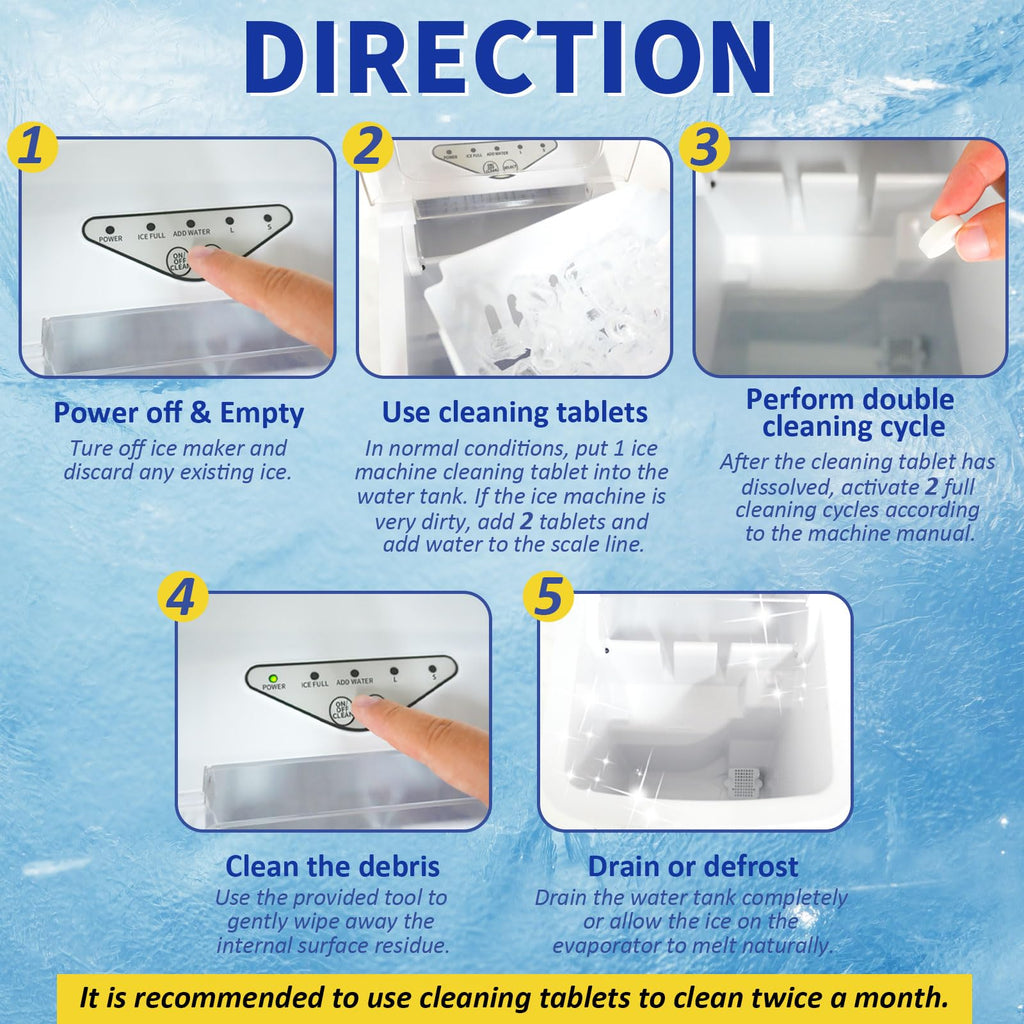 STREALE Ice Machine Cleaner Maker and Descaler - 100 Ice Maker Cleaner Tablets Compatible with All Major Brands, Nickel Safe Descaler Countertop Portable Commercial Icemaker Cleaning Solution