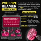 Premium 8Pcs PVC Pipe Reamer Kit - Complete Reamer Set, Fits Standard 1/2" Drills, Includes P3/4", 1", 1-1/4", 1-1/2", 2", 2-1/2", 3", 4" For Standard 1/2" Drills, Ideal for PVC, CPVC, ABS Pipes