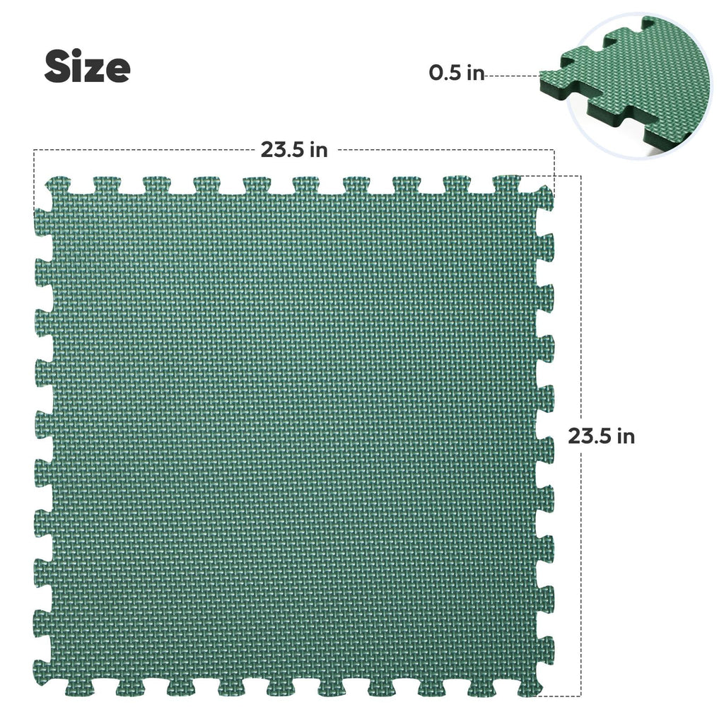 Home Gym Mat, Puzzle Exercise Mat, EVA Interlocking Foam Floor Tiles for Home Workout Equipment and Kids' Play Areas - Blue, 24 in x 24 in x ½ in - (Green, 12 Pack (48 SQ FT))