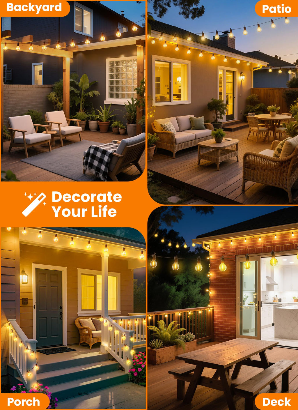 SmartDawn Outdoor String Patio Lights, 200FT 100 LED Patio Lights Waterproof, Connectable Shatterproof Hanging Outside String Light for Backyard, Porch, Deck, Balcony, Garden, House Decor, 2200K