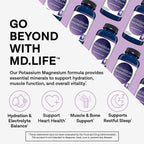 MD. Life Potassium Magnesium Supplement - 90 Capsules - Magnesium Potassium Supplement - High Absorption Complex - Support Vascular Health & Leg Cramp