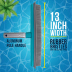 U.S. Pool Supply 13" Pool Brush with Rubber Bristles and Squeegee Edge - Safe for Vinyl Liners, Ideal for Above-Ground Pools, Aluminum Pole Handle - Scrub Leaves Debris from Walls, Floors, Corners