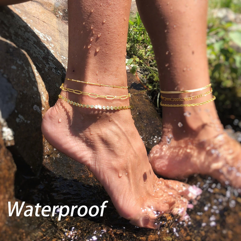 DEARMAY 14K Gold Plated Anklets for Women