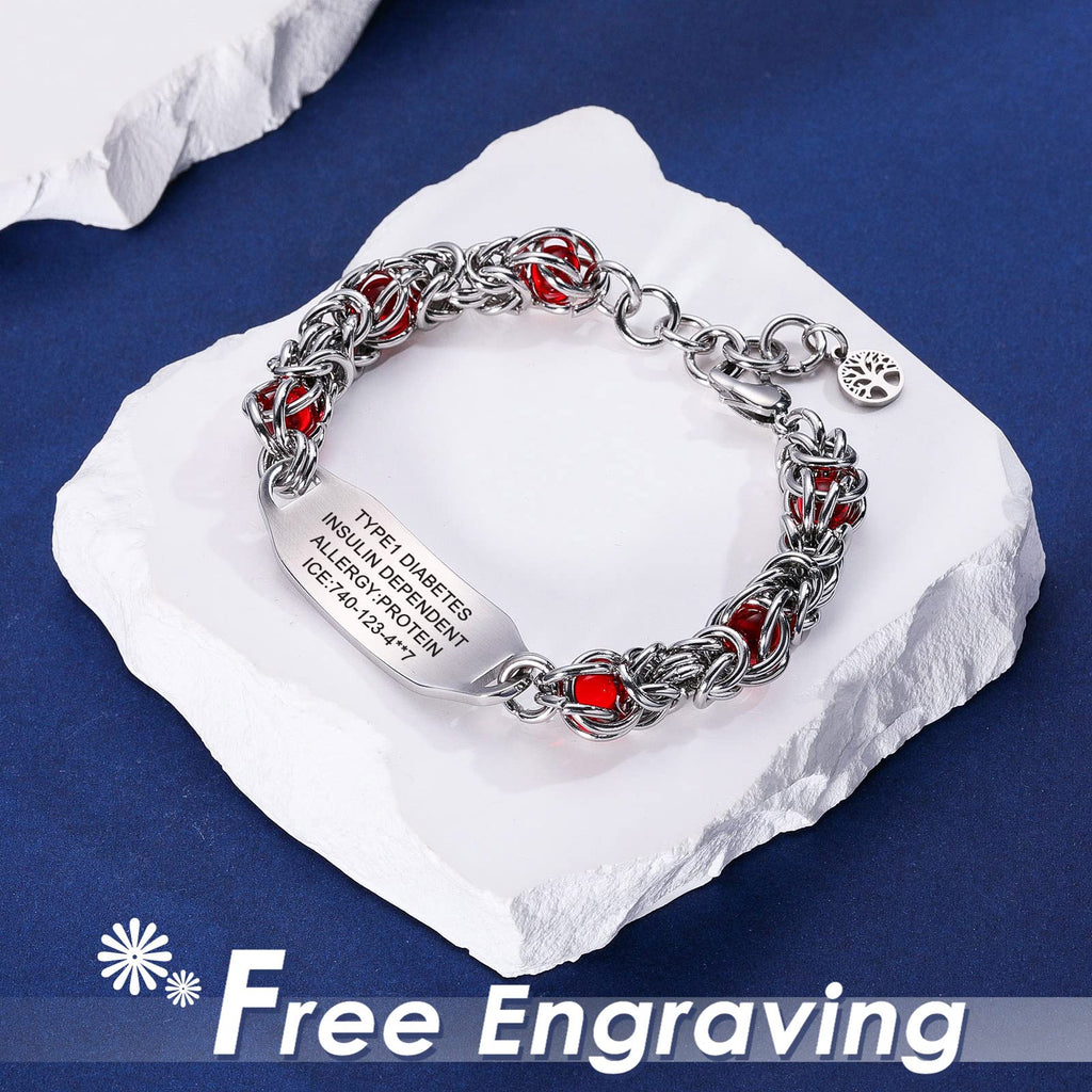 JFJEWER Medical Alert Bracelets for Women Free Engraving, Personalized Customizable ID Bracelet with Fashion Charm, Stainless Steel Emergency Medical Bracelets for Women - Style 1
