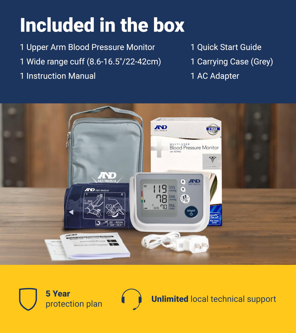 A&D Medical Multi-User Blood Pressure Monitor for Home Use UA-767FAC – Wide Range Cuff (8.6-16.5” / 22-42cm), Easy to Use, Adult Upper Arm, 60 Readings Per User (4 Users), AC Adapter, FSA/HSA Eligible