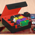 Mlikero Card Deck Case, 2400+ Trading Card Storage Box with 10 Colorful Dividers and 4 Foam Stoppers, Leather Magnetic Closure Commander Deck Box Fit for MTG, TCG (4 Rows, Black&Red)