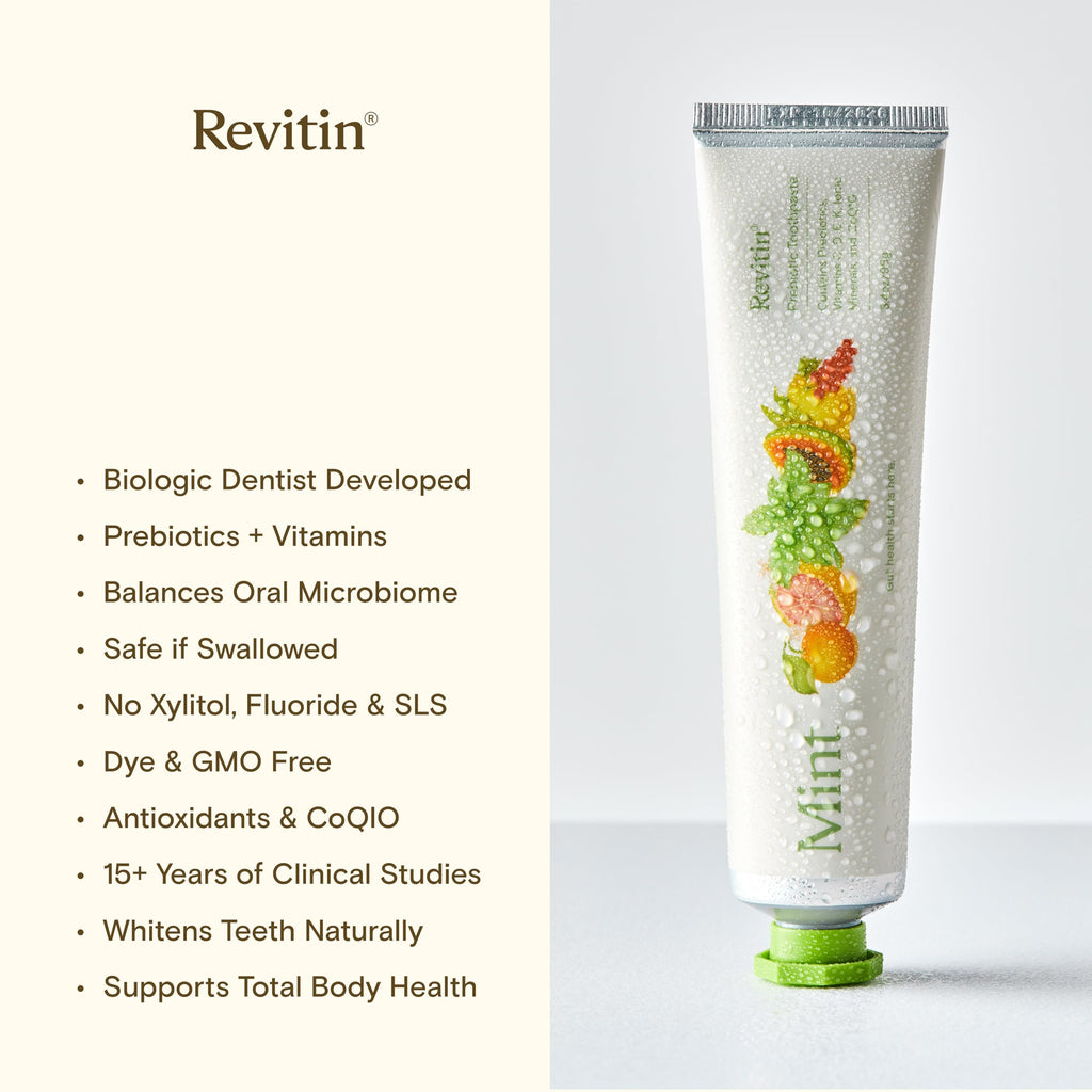 Revitin Toothpaste | Fluoride-Free Prebiotic Mint Tooth Gel | No SLS, Gluten Free, Dye Free, GMO Free, No Sweeteners | Non-Toxic, Kid Approved, Pack of 3