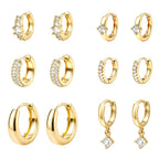Wgoud 12 Pairs Small 14K Gold Plated Chunky Hoop Earrings for Women Hypoallergenic Lightweight Gold/Silver Hoop Earring Set for Sensitive Ears Trendy Cartilage Huggie Hoops Stacks for Multiple Piercing Jewelry (Gold-6 pairs- round)