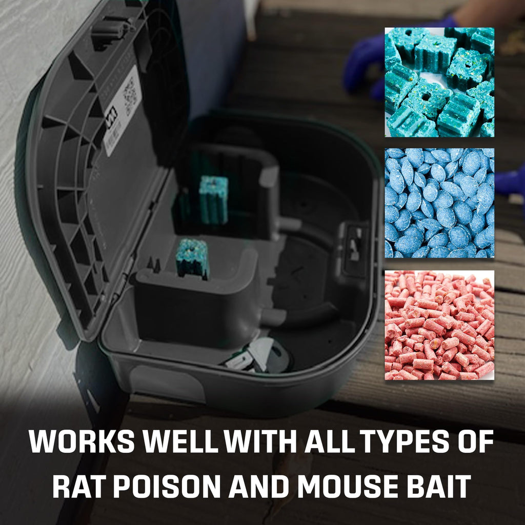 Exterminators Choice Compact Mouse Bait Station - Heavy-Duty Outdoor Rat Bait Box - Lockable Design with Key - Versatile Indoor & Outdoor Use - Pack of 12, Black, 4.75in x 3.5in x 1.25in