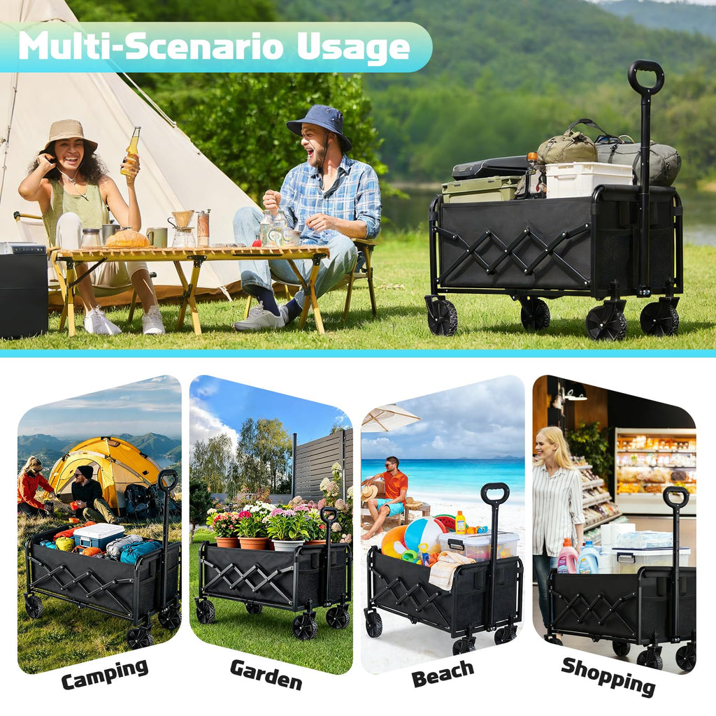 280LBS Collapsible Wagon Cart Foldable Lightweight Grocery Cart with Wheel