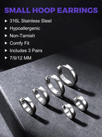 Richsteel 3 Pairs Mens Hoop Earrings Sets, Hypoallergenic Stainless Steel