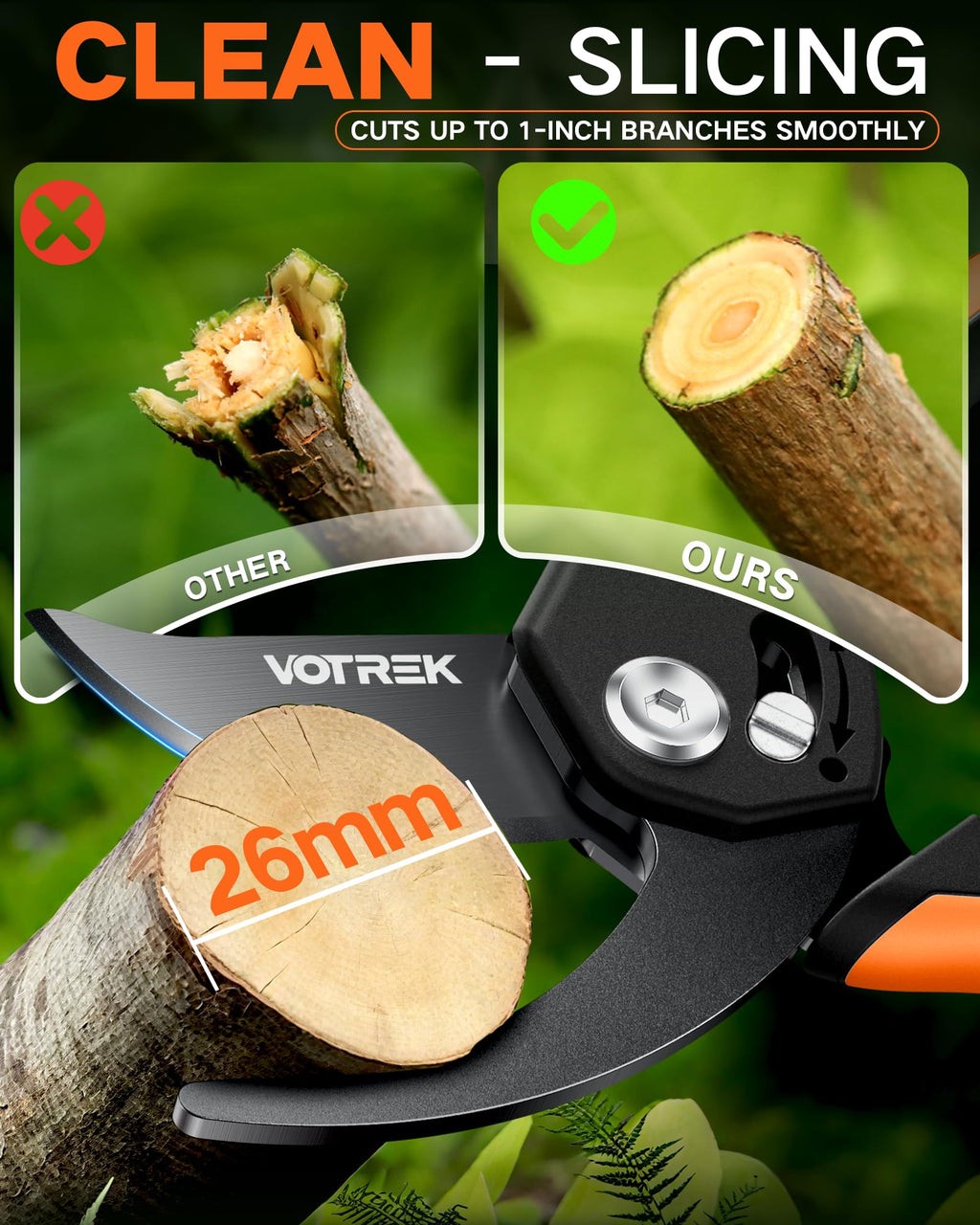 VOTREK 8.5" Garden Shears, Unique Stepless Handle Opening for All Hand Size