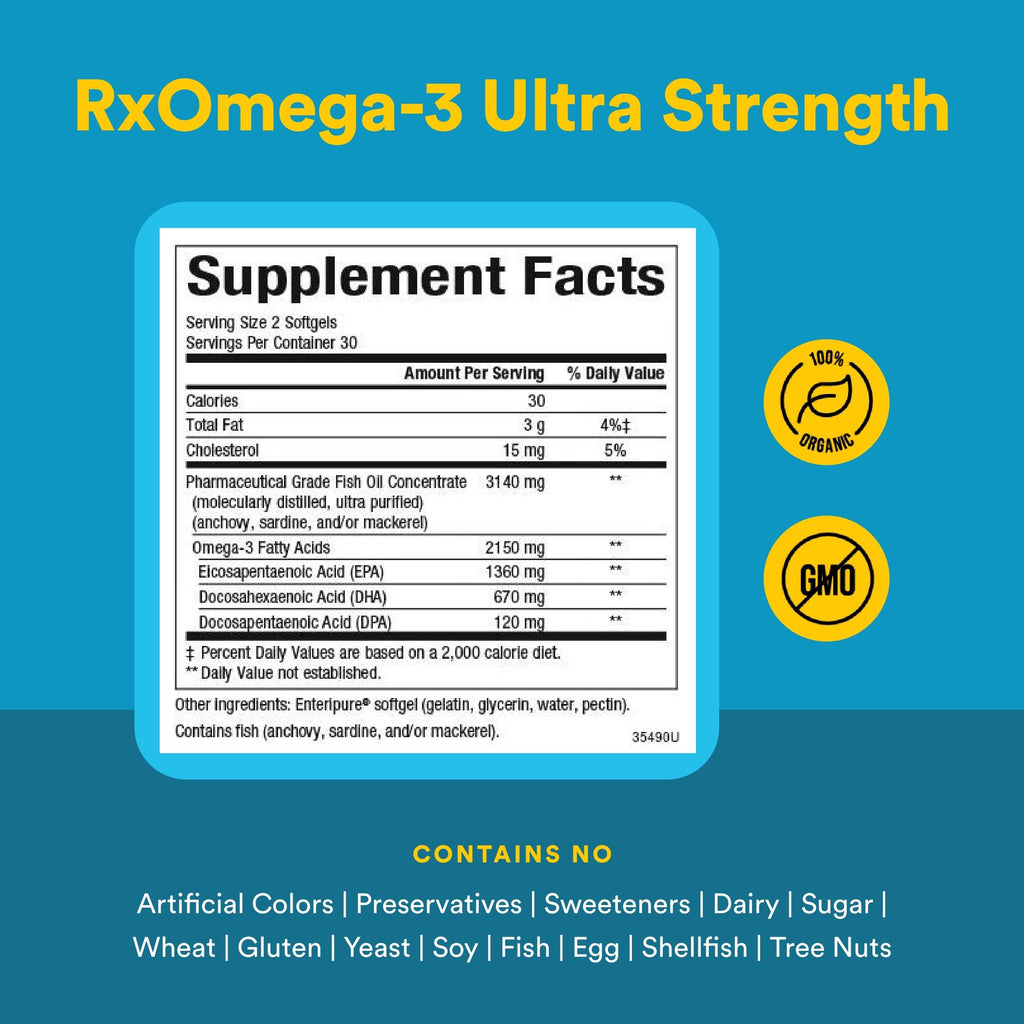 Natural Factors RxOmega-3 Ultra Strength - Brain & Heart Health Support - Eye Health Supplement with EPA & DHA - Supplement with Omega-3 Fatty Acids - 150 Softgels (75 Servings)