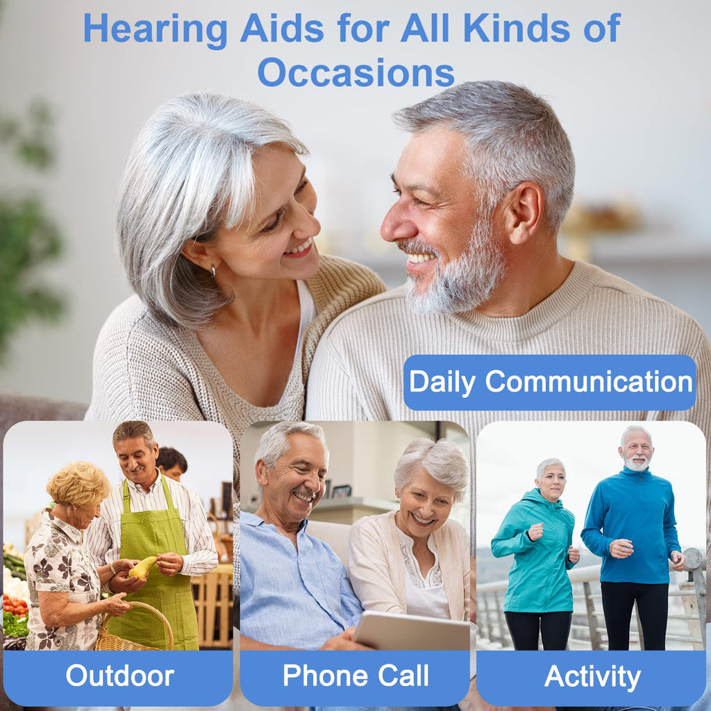 Hearing Aids for Seniors, Invisible Hearing Amplifiers with Noise Cancelling, Rechargeable Hearing Aids for Severe Hearing Loss Adults, Comfort In-ear Hearing Devices(Black&Skin)