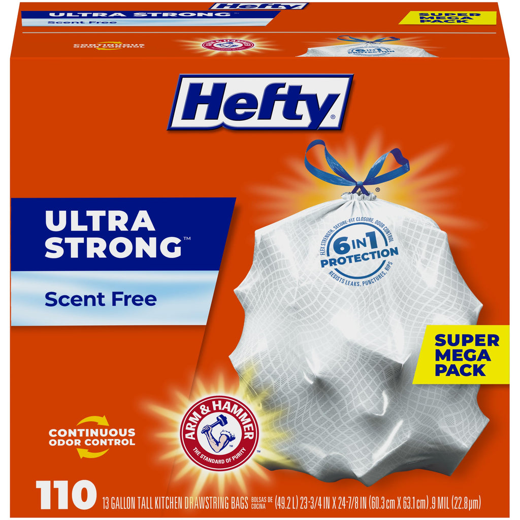 Hefty Ultra Strong 13 Gal Kitchen Trash Bags, White, Unscented, 110ct