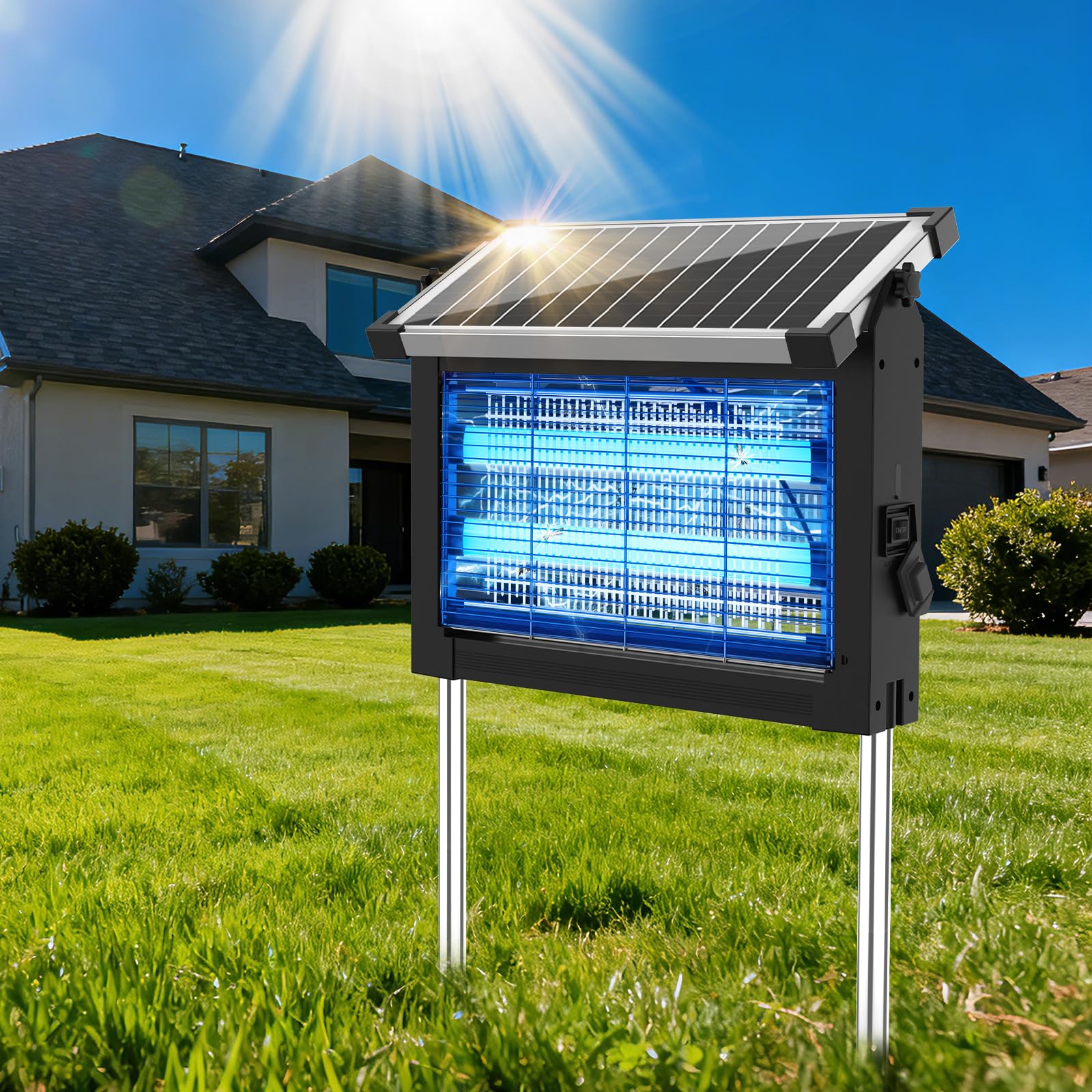 OnBeam Solar Bug Zapper Outdoor, 4500V Mosquito Zapper Fly Trap for Patio