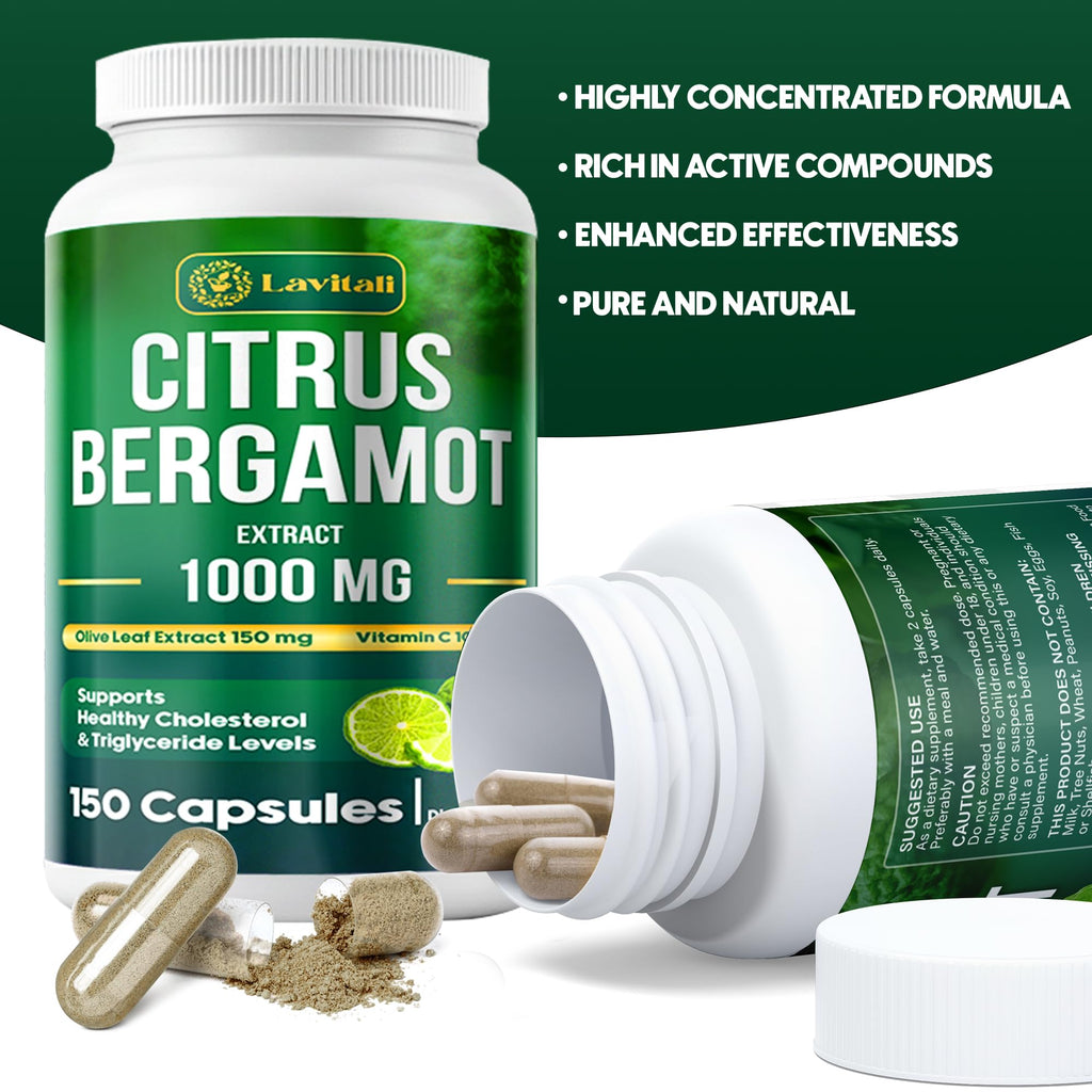 25x Concentrated Citrus Bergamot Extract Capsules, 150 Veggie Capsules, Citrus Bergamot 1000mg Capsules, Non-GMO, Gluten-Free, All Natural, Vegetarian Capsules