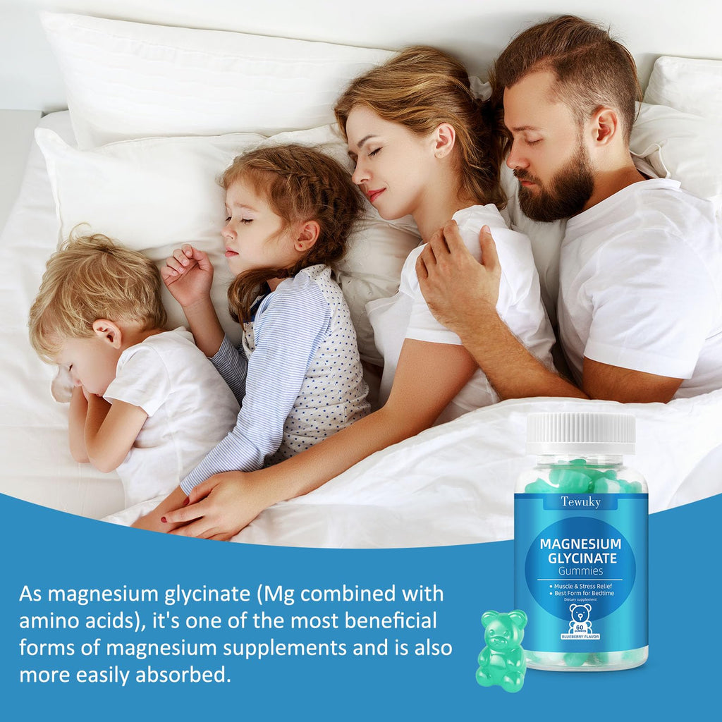 Magnesium Glycinate Gummies 500mg, Sugar-Free for Adults & Kids, Magnesium Gummies for Sleep, Stress & Muscle Relief, Supports Bone & Nerve Health, Vegan, Pectin-Based, 60 Count, Blueberry Flavor