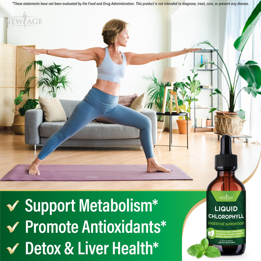 NEW AGE Chlorophyll Liquid Drops - Natural Concentrate – Energy Booster, Digestion and Immune System Supports, Internal Deodorant, Liver Function - (2 Fl Oz (Pack of 4))
