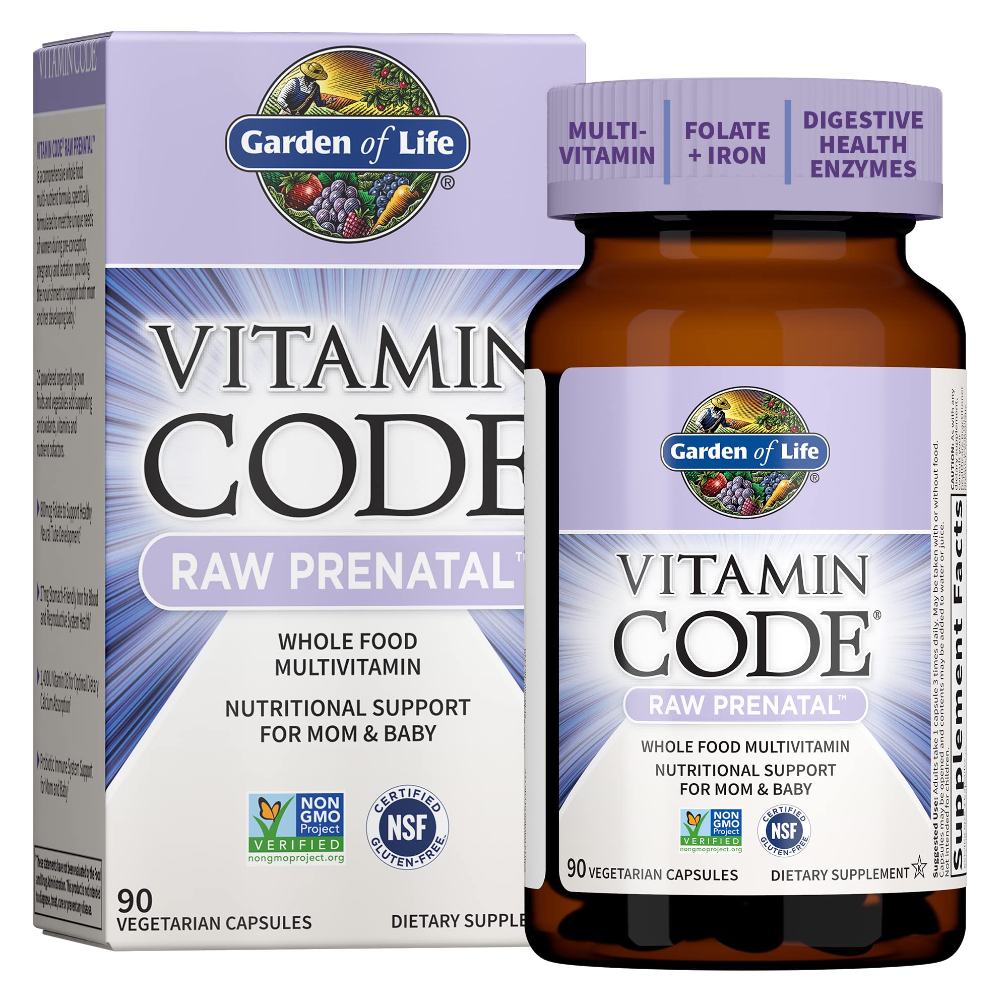 Garden of Life Vitamin Code Raw Prenatal Multivitamin for Women with Iron, Folate, Probiotics and Whole Food Nutrients - Immune and Cellular Energy Support, Non-GMO, Gluten-Free, Kosher, 30 Day Supply