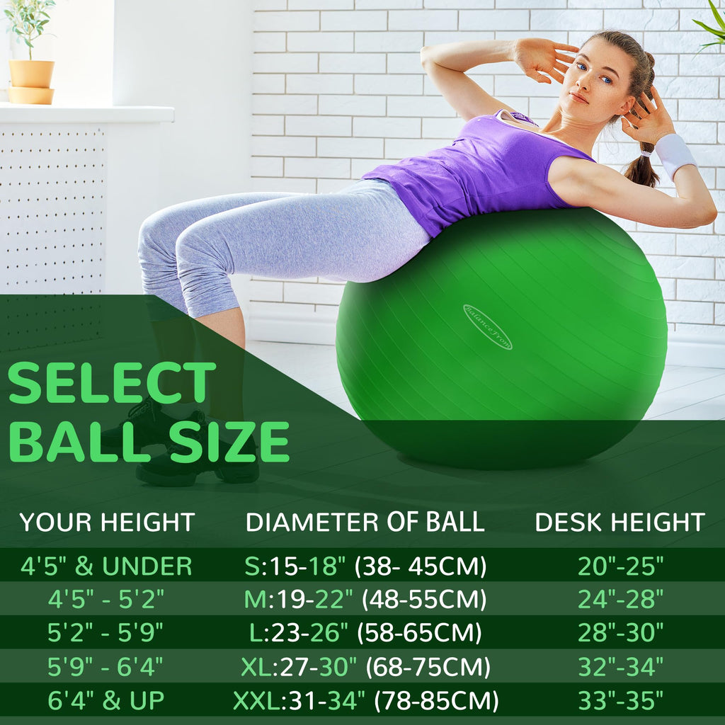 Fitvids Anti-Burst Slip Resistant Exercise Ball - 2,000-Pound Capacity, Green, 22-inch
