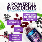 Elderberry Gummies - 3X Strength Black Elderberry Immune Support Gummy with Vitamin C, D3 and Zinc for Kids & Adults, Immune Health Support Supplement Gummy, Black Elder Berry Vitamins - 120 Gummies