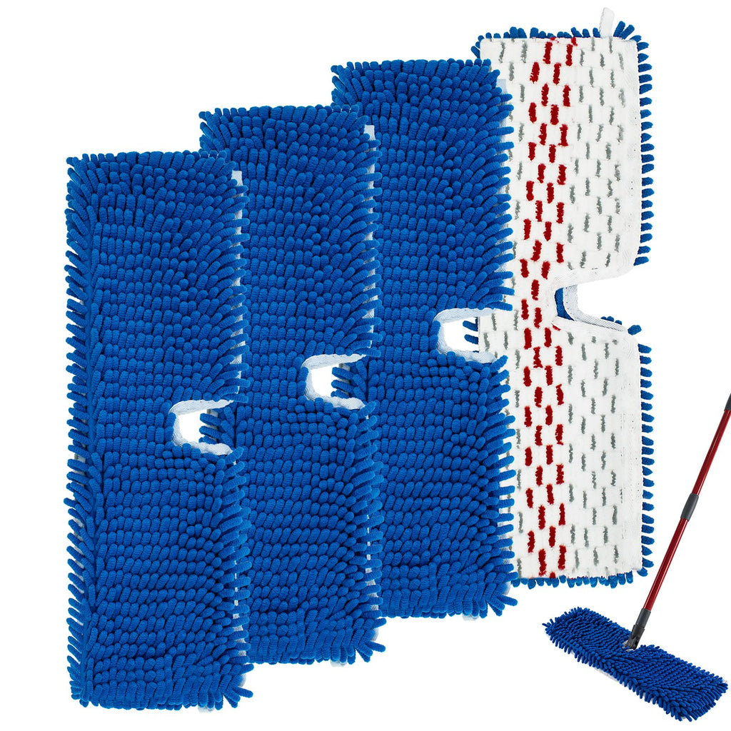4 Pack Mop Replace Head for Ocedar Hardwood Floor'n More 3-Action Flip Mop,Mop Heads Replacements for Dry Wet Use,Chenille&Microfiber Double Sided Mop Refills,Reusable Mop Pad for Multi Surface Floor