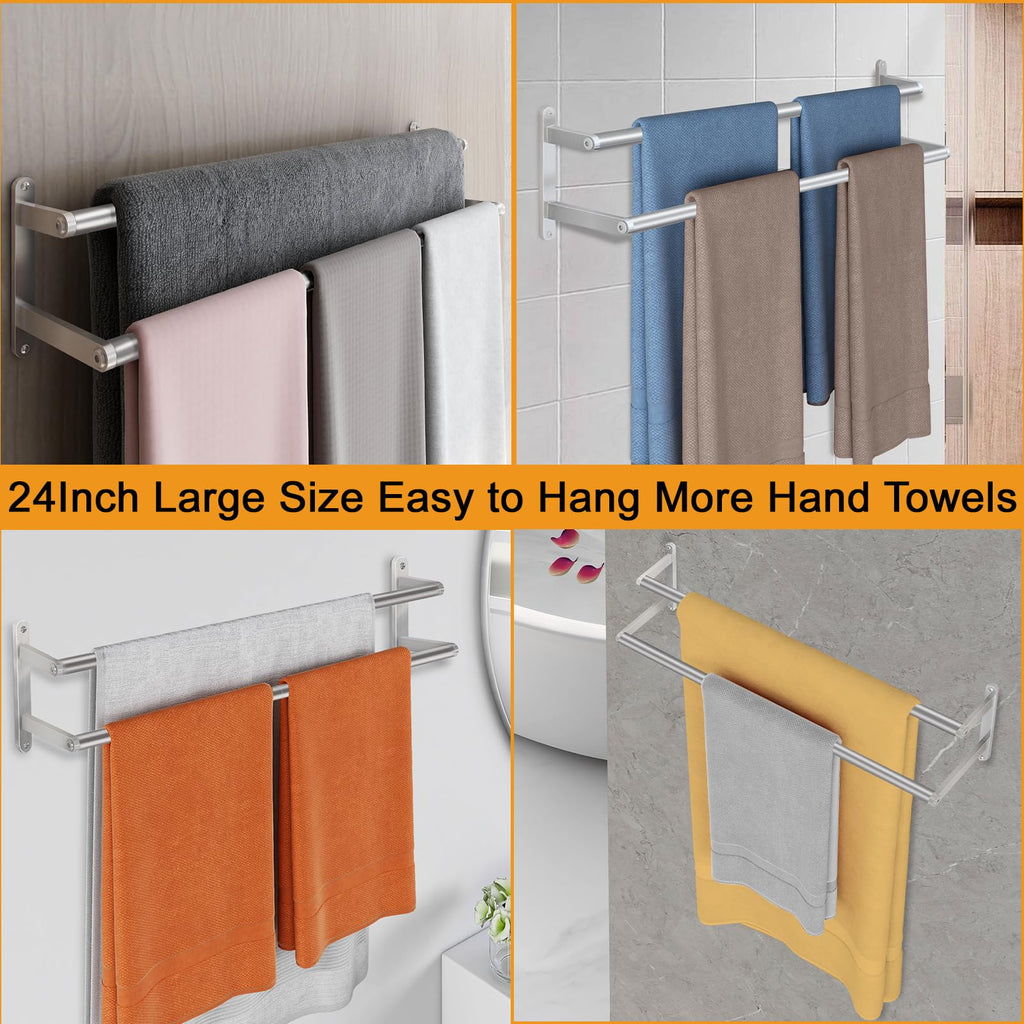 JIAPAIDUO Double Towel Bar, 24Inch Towel Rack for Bathroom, Stainless Steel Double Bath Towel Bar, Wall Mounted Towel Holder, Double Towel Rod Towel Rail Hanger for Wall, Kitchen (Brush Nickel)