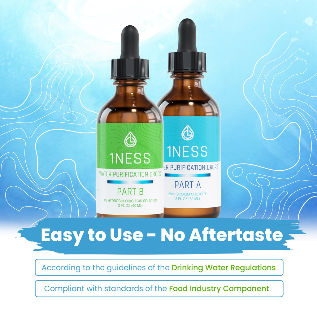 1ness Chlorine Dioxide Kit - Set Hydrochloric Acid 4% (HCl) : Sodium Solution 28% (2oz Bottle A + 2oz Bottle B)