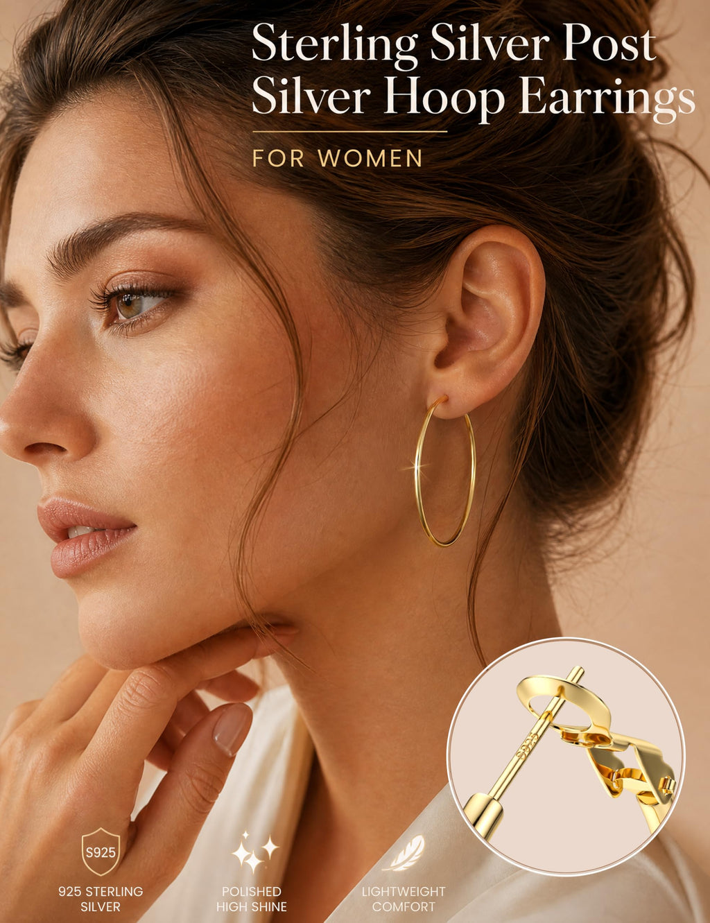 FUNRUN JEWELRY 5 Pairs 925 Sterling Silver Hoop Post Earrings for Women-Small 14K Gold Silver Hoops Earrings,Hypoallergenic Silver Hoop Earring for Women-Medium Big Hoops Stack Earring 10/14/20/30/40mm