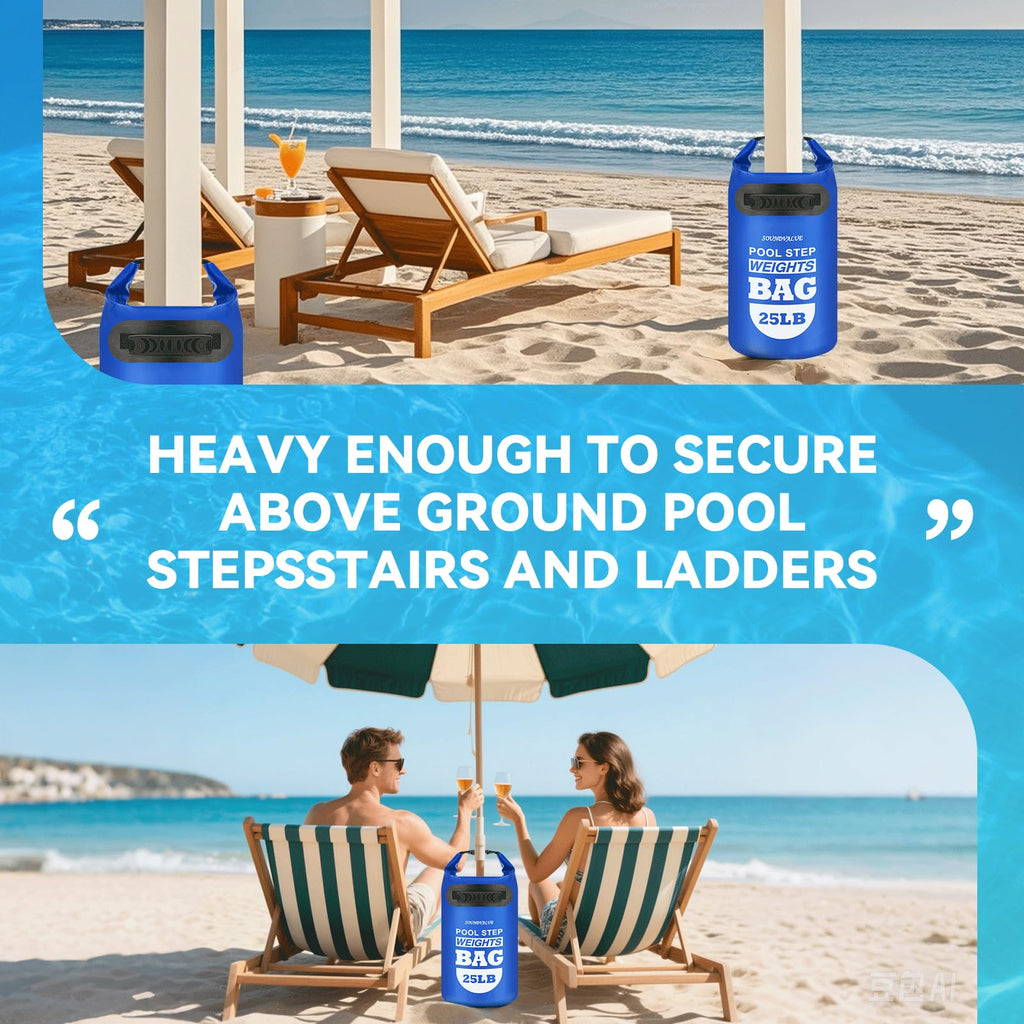 2 Pack 25lb Heavy Duty Pool Ladder Weights, Universal Above Ground Pool Step Sand Bags with Handles, 500D PVC Durable Waterproof & Foldable Sandbags for Swimming Pool Stairs (Navy Blue)