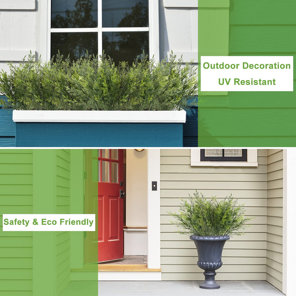 Yoratee Artificial Outdoor Plants 12 PCS Christmas Fake Cedar Pine Stems UV Resistant Faux Greenery Branches for Window Boxes Planters Garden Porch Home Decor