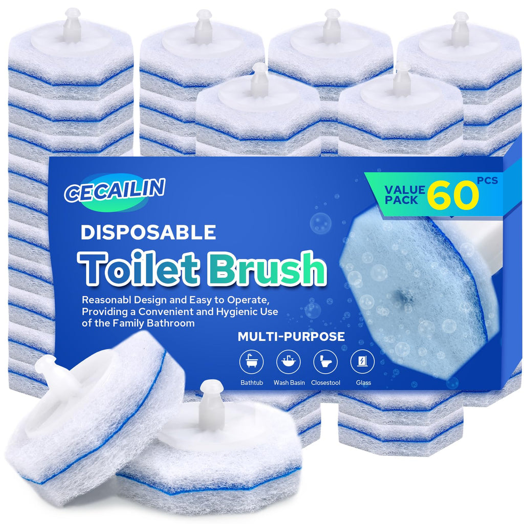 Cecailin® 60pcs Disposable Toilet Brush. Bathroom Cleaning. Disposable Bowl Cleaners Compatible with Most Toilet Brushes