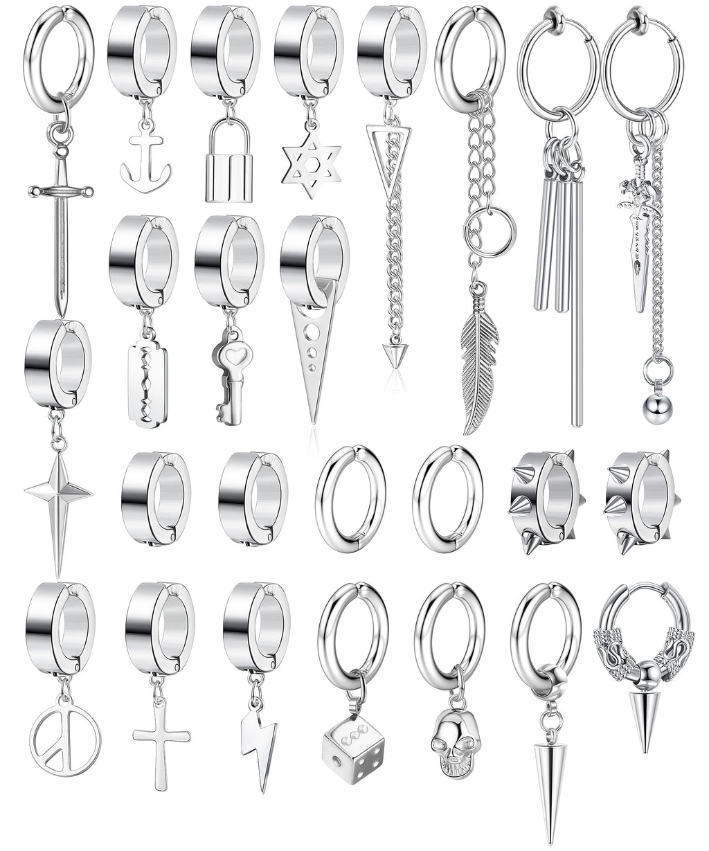 THUNARAZ 25Pcs Clip on Earrings for Men Cross Dangle, Fake Earrings