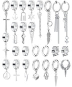 THUNARAZ 25Pcs Clip on Earrings for Men Cross Dangle, Fake Earrings