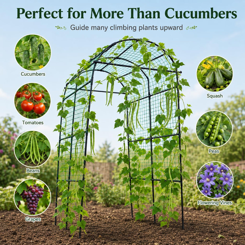 FOLLOOK Garden Arch Trellis for Climbing Plants Outdoor, 7.8 ft, Black