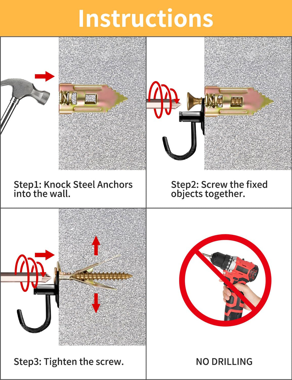 COMFRTX 3 Sizes Self Drilling Drywall Anchors Kit with Screws Heavy Duty