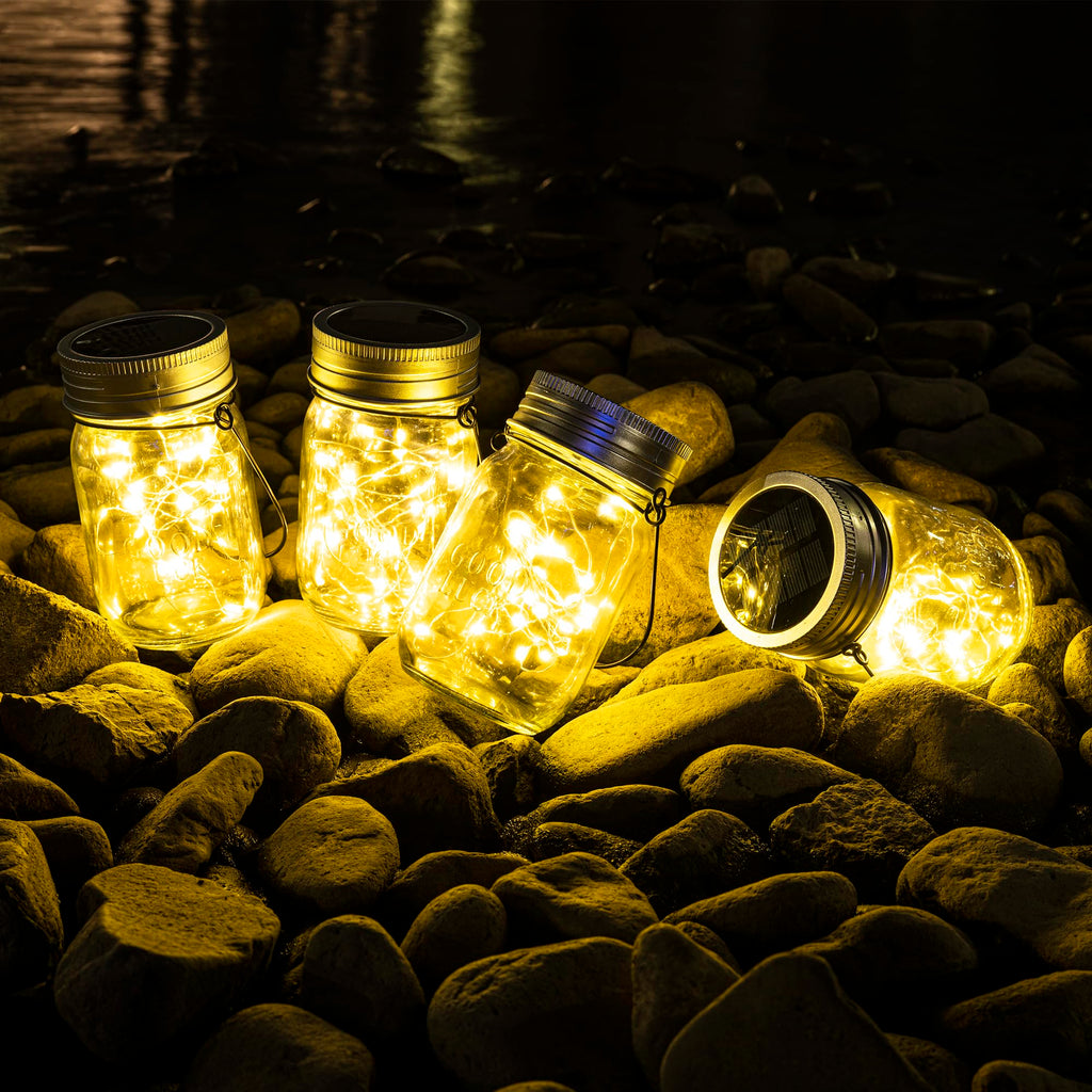 GIGALUMI Solar Mason Jar Lights, 8 Pack 30 Led String Fairy Lights Garden Lights Outdoor Waterproof Hanging Solar Lanterns for Outdoor, Garden, Patio, Lawn, Balcony Decoration