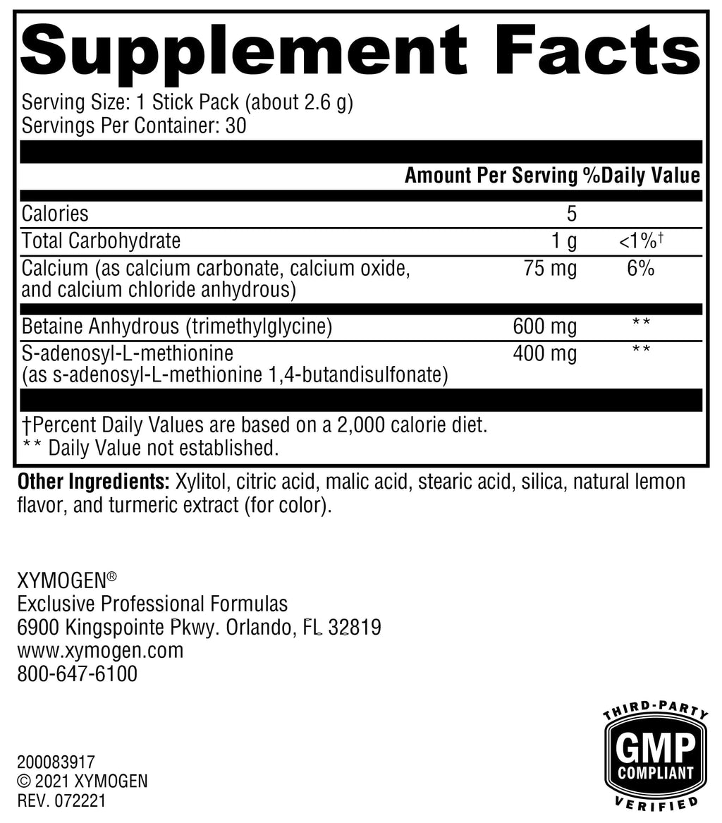 XYMOGEN SAM-e & TMG - 400 mg SAM-e & 600 mg TMG - Methylation Support - Cellular & Metabolic Function - Gluten-Free, Vegan - Lemon - 30 Servings