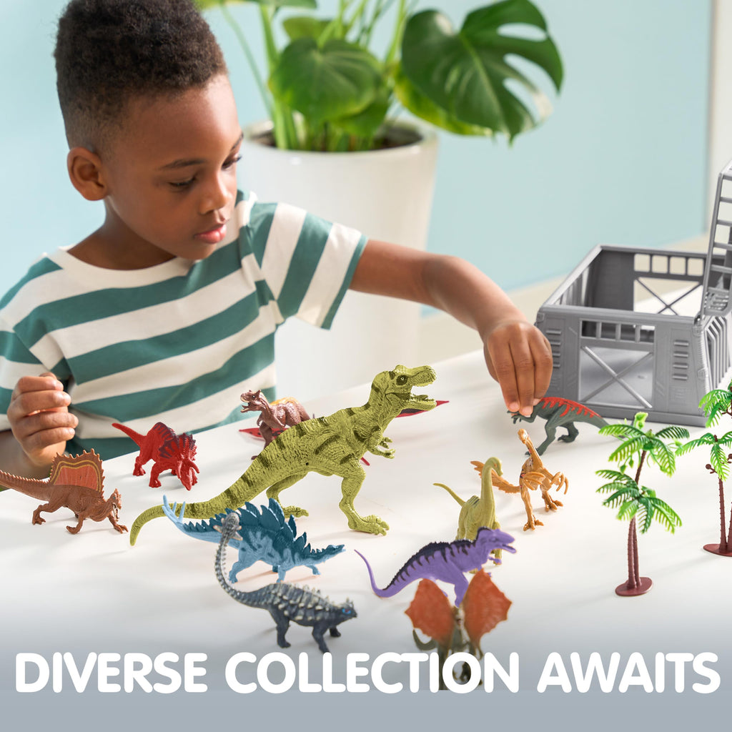 JOYIN Dinosaur Toys with Activity Play Mat & Storage Cage, 19 PCS Realistic Dinosaur Figures & Trees for Toddlers Kids Ages 3-5, Ideal for Boys and Girls Gift