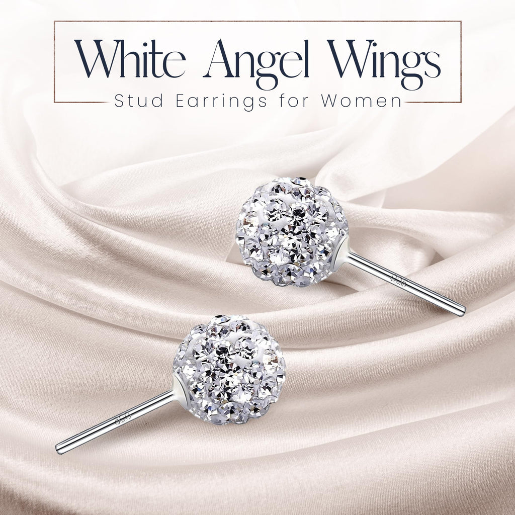 Crystalline Azuria 925 Sterling Silver Earrings White Crystals Round Disco Ball Stud Earrings 8 mm for Women