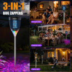 Rossetta Solar Bug Zapper Outdoor, Mosquito Zapper with Flame Lamp & Projector Light, 4200V Electric Fly Zapper Waterproof Rechargeable Mosquito Killer, Cordless Fly Trap for Patio, Backyard, Garden