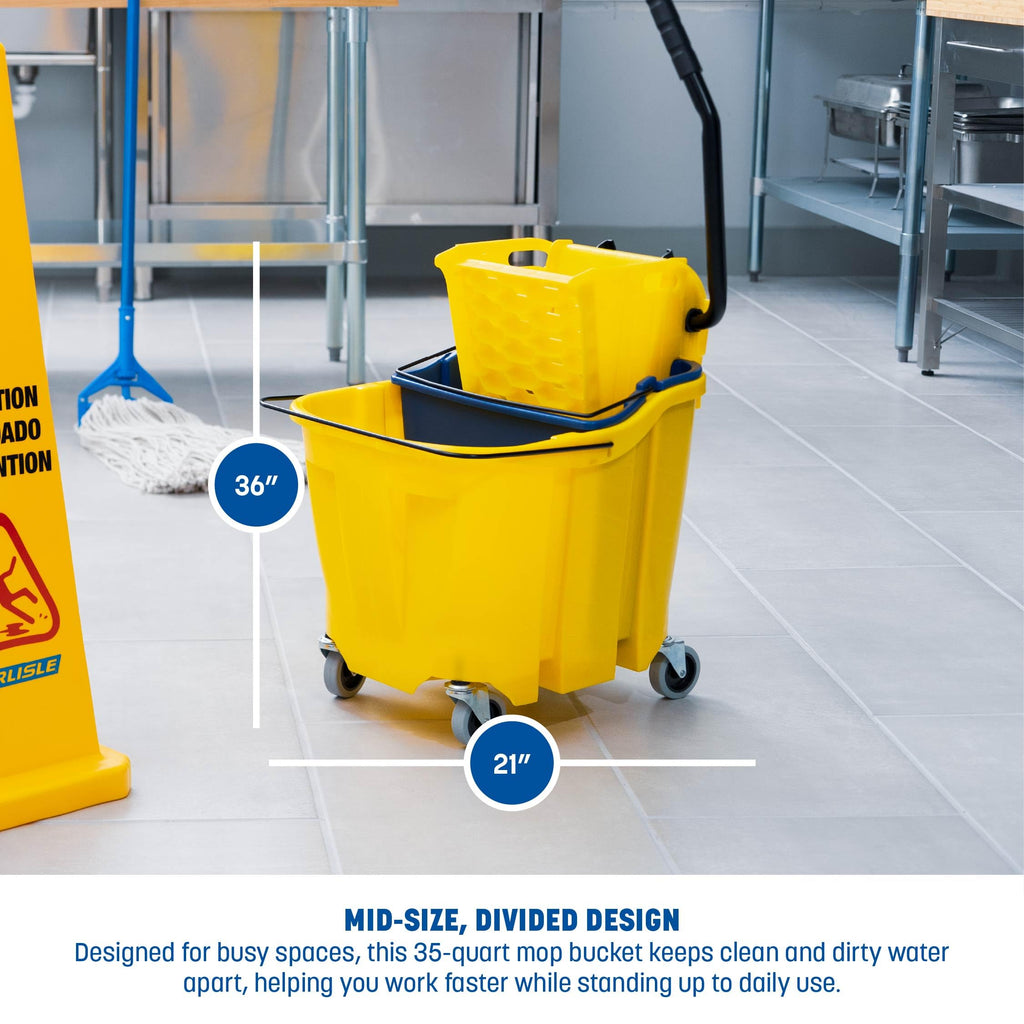 Carlisle FoodService Products Omnifit Mop Bucket with Side Press Wringer and Soiled Water Insert for Floor Cleaning, Kitchens, Restaurants, And Janitorial Use, Polypropylene (Pp), 35 Quarts, Brown