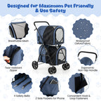 HAPPAWS Dog Stroller with 2 Detachable Carrier, Pet Stroller for Small Medium Dogs Cats, Jogger/Travel/Camping, 4-in-1 Doggy Pet Carrier, Carrier Strolling Cart with Lockable Wheels, Navy Blue