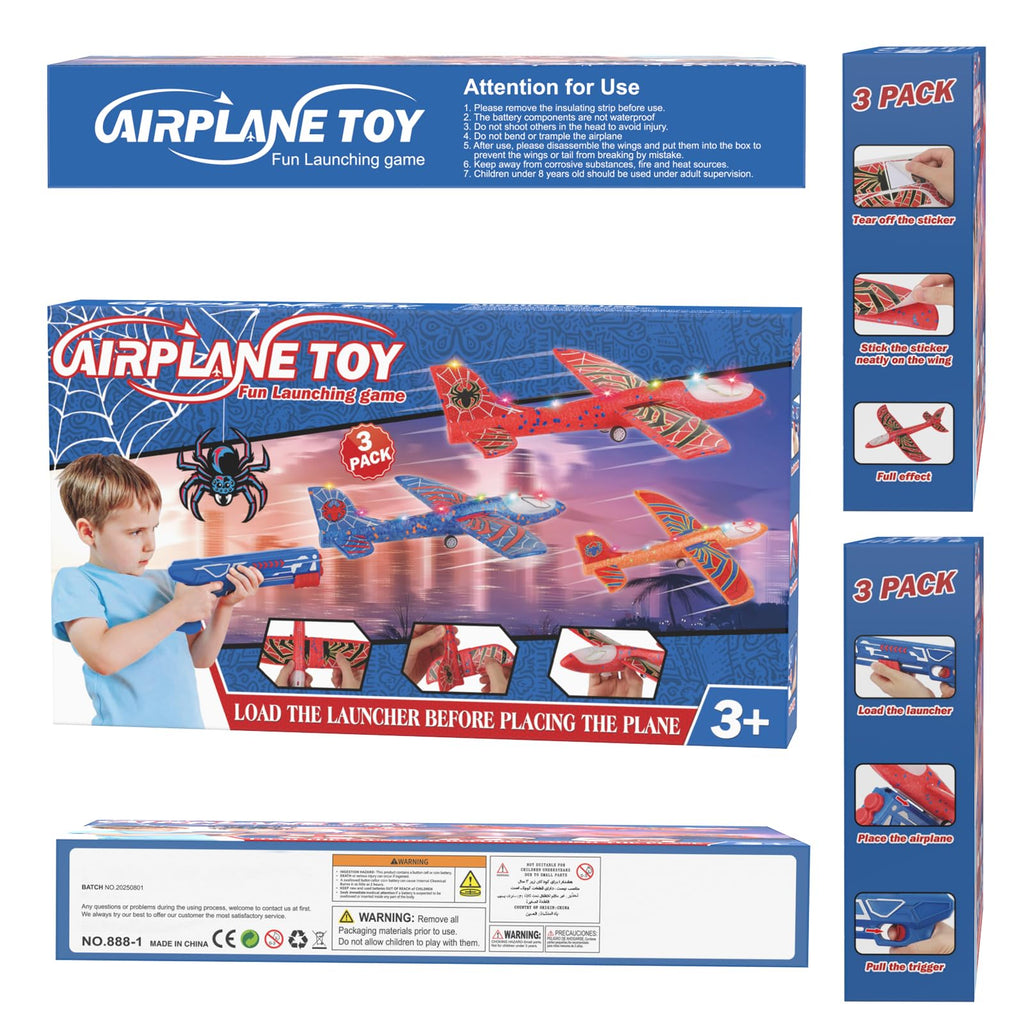 Fuwidvia 3 Pack Airplane Launcher Toys, 13.2 in LED Foam Glider Kids 4-12