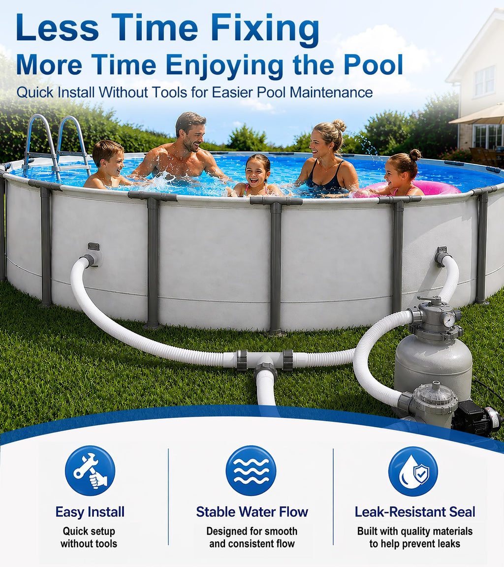 Pool Hose Connector for Leak-Proof Dual Seal and Stable Water Flow, 1.5" to 1.5" T-Joint Pool Hose Adapter for Pool Parts and Accessories Replacement, Easy No-Tool Install for Above Ground Pools