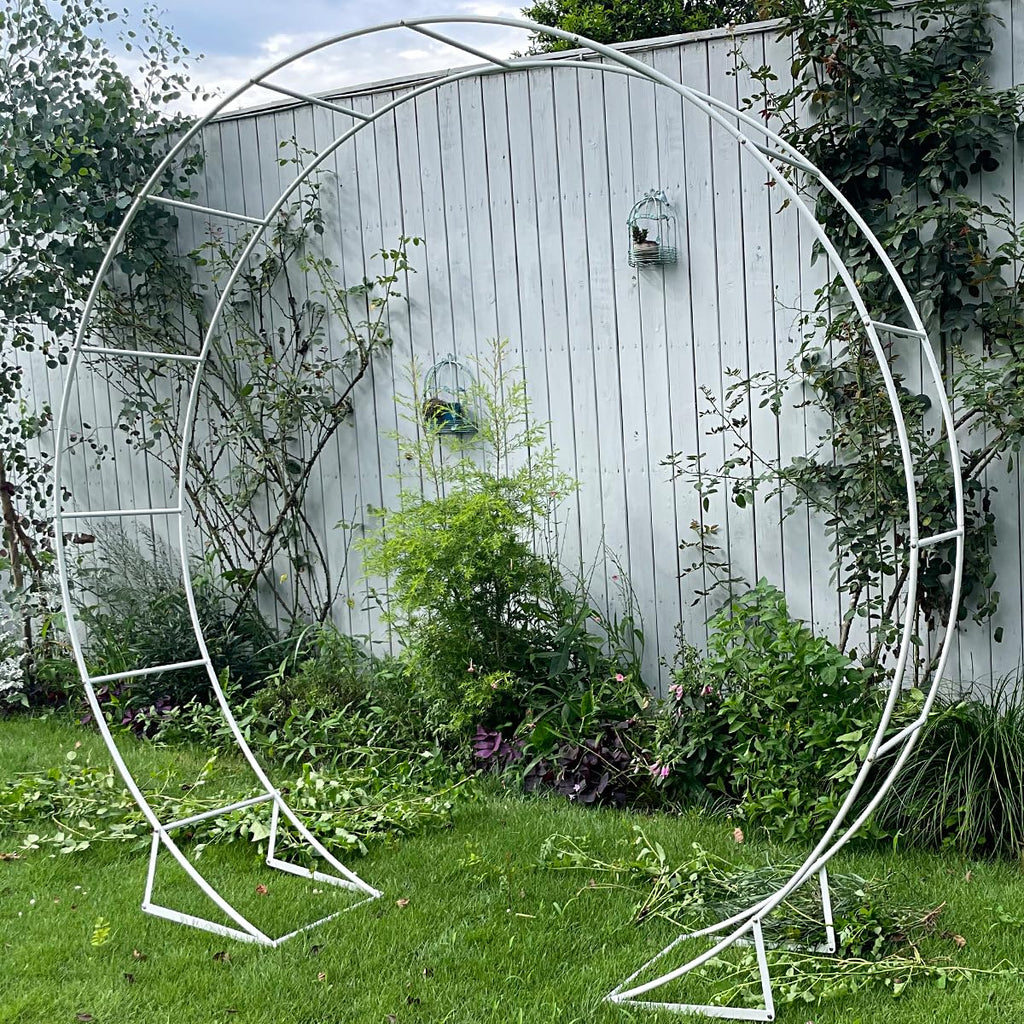 LeJoy Garden Round Wedding Arch 6.5ft Metal Backdrop Stand with Base