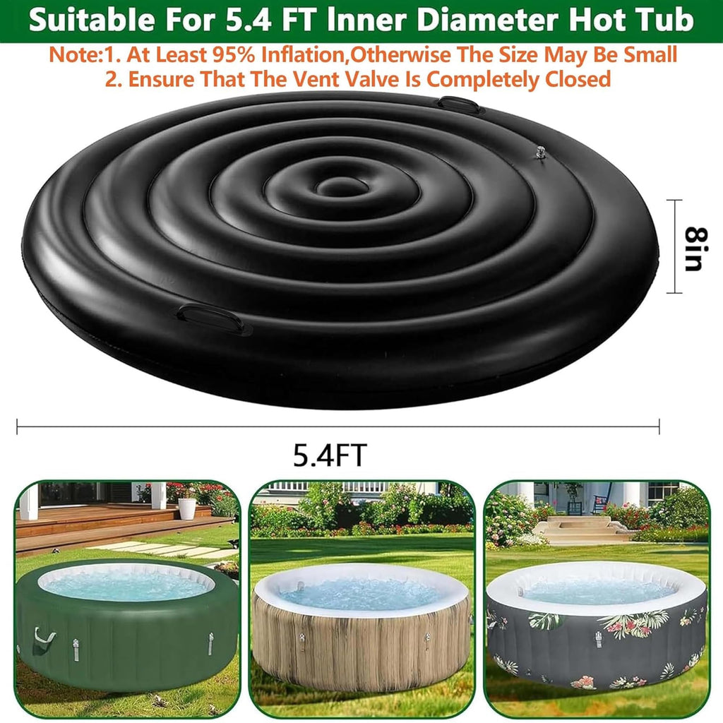 Tlswshsy 5.4 Ft Inflatable Hot Tub Cover- Energy Saving lid for Round Hot Tub- Foldable Protective Rain Overflow Cover for Outdoor Inflatable Hot Tubs (Black)